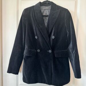 Zara Woman Black Velvet Double Breasted Oversized 4 Button Long Line Blazer, S